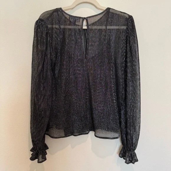 Evereve Black Sheer Blouse with Subtle Shimmer - Picture 7 of 8